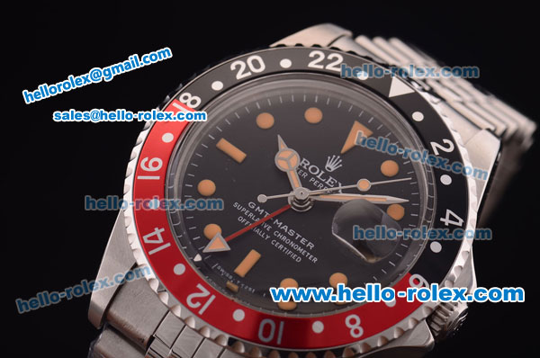 Rolex GMT Master Vintage Swiss ETA 2836 Automatic Full Steel with Black/Red Bezel and Black Dial - Click Image to Close
