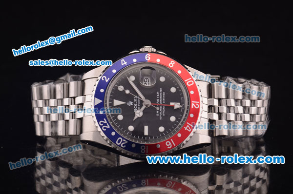 Rolex GMT Master Vintage Asia 2813 Automatic Full Steel with Blue/Red Bezel and Black Dial-White Markers - Click Image to Close