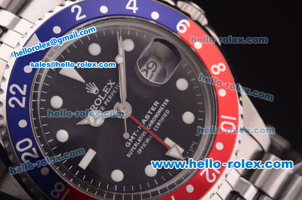 Rolex GMT Master Vintage Swiss ETA 2836 Automatic Full Steel with Blue/Red Bezel and Black Dial-White Markers - Click Image to Close