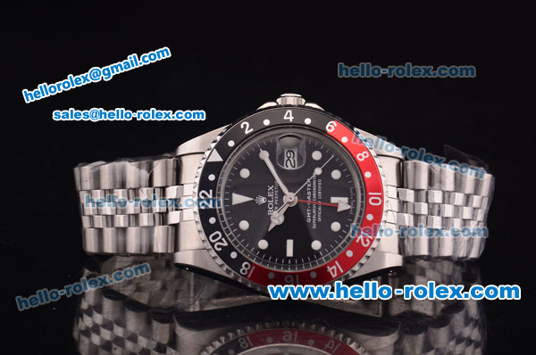 Rolex GMT Master Vintage Asia 2813 Automatic Full Steel with Black/Red Bezel and Black Dial-White Markers - Click Image to Close