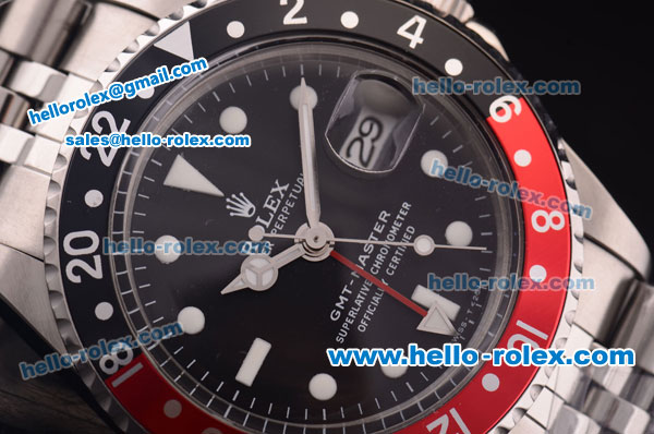 Rolex GMT Master Vintage Asia 2813 Automatic Full Steel with Black/Red Bezel and Black Dial-White Markers - Click Image to Close