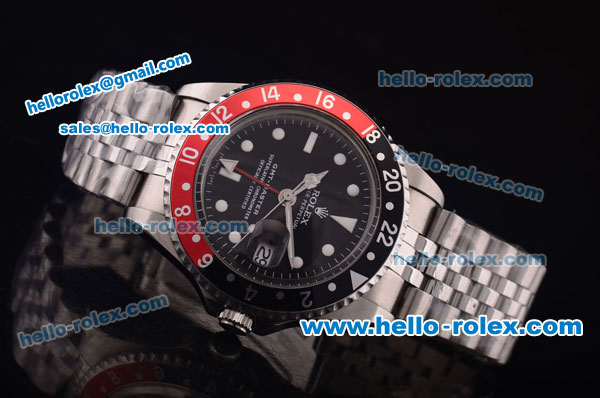 Rolex GMT Master Vintage Swiss ETA 2836 Automatic Full Steel with Black/Red Bezel and Black Dial-White Markers - Click Image to Close