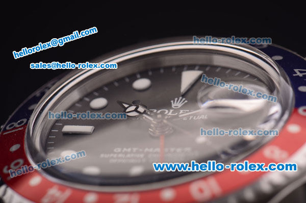 Rolex GMT Master Vintage Asia 2813 Automatic Blue/Red Bezel with Black Dial and Steel Bracelet - Click Image to Close