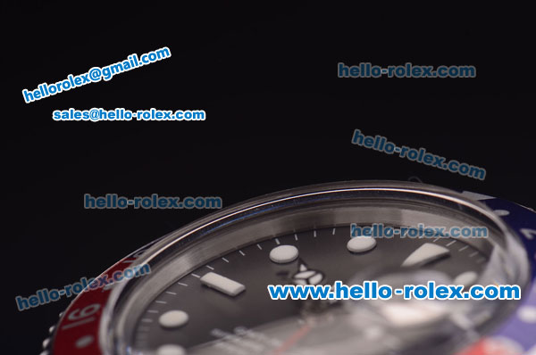 Rolex GMT Master Vintage Swiss ETA 2836 Automatic Blue/Red Bezel with Black Dial and Steel Bracelet - Click Image to Close