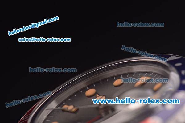 Rolex GMT Master Vintage Asia 2813 Automatic Blue/Red Bezel with Black Dial and Steel Bracelet-Orange Markers - Click Image to Close