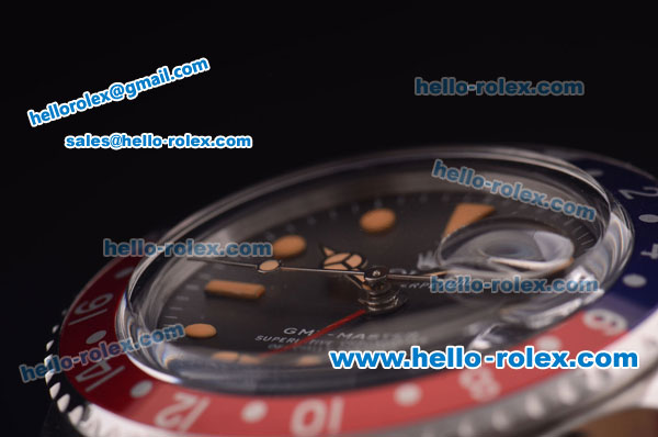 Rolex GMT Master Vintage Swiss ETA 2836 Automatic Blue/Red Bezel with Black Dial and Steel Bracelet-Orange Markers - Click Image to Close