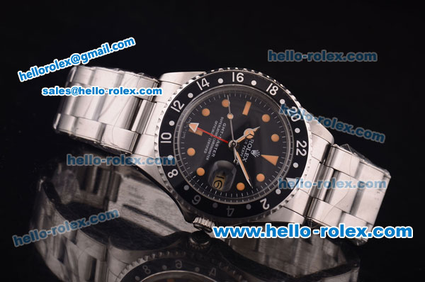 Rolex GMT Master Vintage Swiss ETA 2836 Automatic Black Bezel with Black Dial and Steel Bracelet-Orange Markers - Click Image to Close