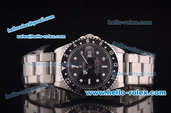 Rolex GMT Master Vintage Asia 2813 Automatic Black Bezel with Black Dial and Steel Bracelet-White Markers - Click Image to Close