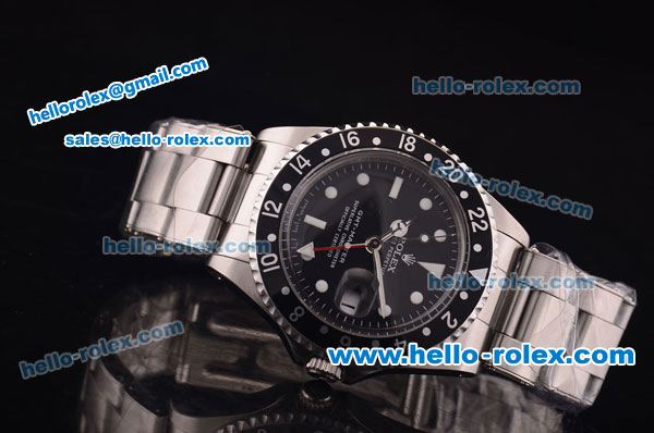 Rolex GMT Master Vintage Asia 2813 Automatic Black Bezel with Black Dial and Steel Bracelet-White Markers - Click Image to Close