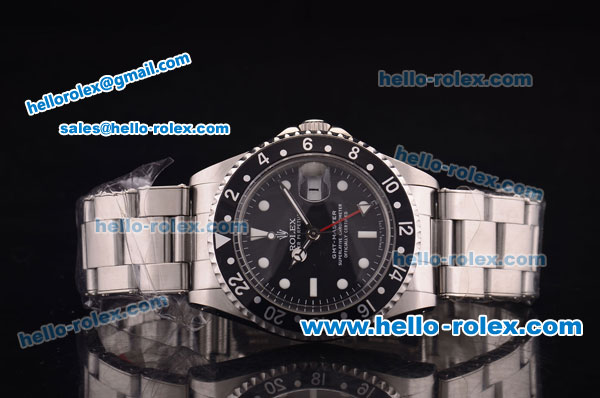 Rolex GMT Master Vintage Swiss ETA 2836 Automatic Black Bezel with Black Dial and Steel Bracelet-White Markers - Click Image to Close
