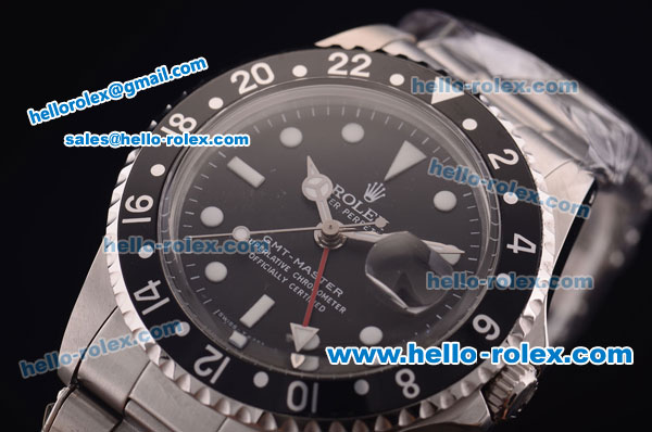 Rolex GMT Master Vintage Swiss ETA 2836 Automatic Black Bezel with Black Dial and Steel Bracelet-White Markers - Click Image to Close
