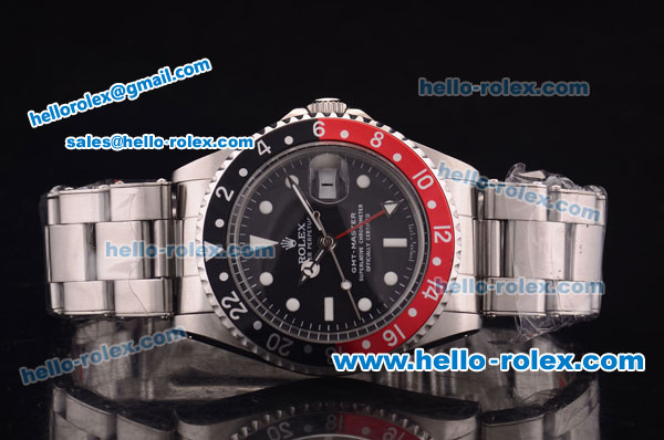 Rolex GMT Master Vintage Asia 2813 Automatic Black/Red Bezel with Black Dial and Steel Bracelet-White Markers - Click Image to Close