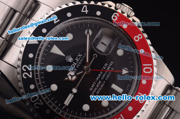 Rolex GMT Master Vintage Asia 2813 Automatic Black/Red Bezel with Black Dial and Steel Bracelet-White Markers - Click Image to Close