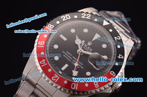 Rolex GMT Master Vintage Asia 2813 Automatic Black/Red Bezel with Black Dial and Steel Bracelet-White Markers - Click Image to Close
