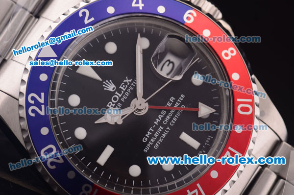 Rolex GMT Master Vintage Asia 2813 Automatic Full Steel and Blue/Red Bezel with Blue Dial- White Markers - Click Image to Close
