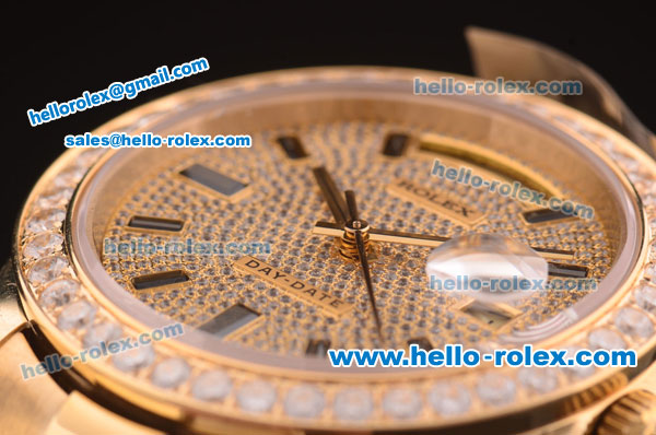Rolex Day-Date II Swiss ETA 2836 Automatic Full Rose Gold with Diamond Bezel/Dial - Click Image to Close