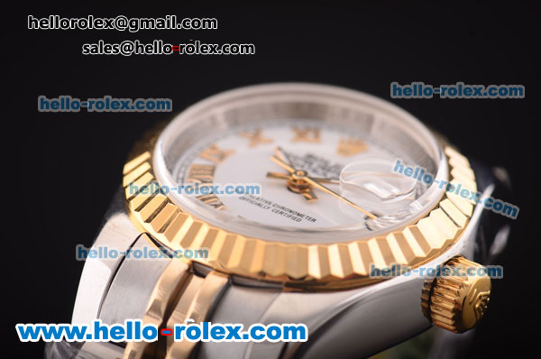 Rolex Datejust Oyster Perpetual Automatic Two Tone with Gold Bezel,White Dial and Gold Roman Marking-Lady Dize - Click Image to Close