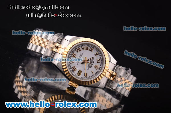 Rolex Datejust Oyster Perpetual Automatic Two Tone with Gold Bezel,White Dial and Gold Roman Marking-Lady Dize - Click Image to Close
