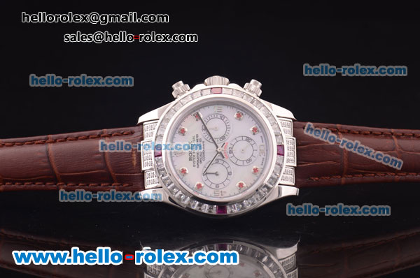 Rolex Daytona Chronograph Swiss Valjoux 7750 Automatic Steel Case with Diamond Bezel and White MOP Dial - Click Image to Close