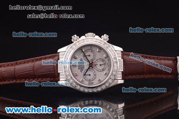 Rolex Daytona Chronograph Swiss Valjoux 7750 Automatic Steel Case with Diamond Bezel and White MOP Dial-Diamond Markers - Click Image to Close