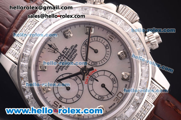 Rolex Daytona Chronograph Swiss Valjoux 7750 Automatic Steel Case with Diamond Bezel and White MOP Dial-Diamond Markers - Click Image to Close