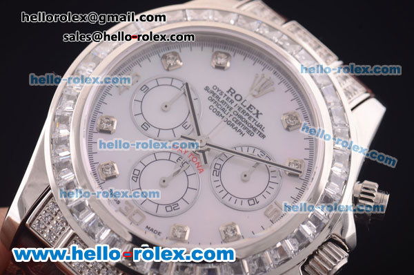 Rolex Daytona Chronograph Swiss Valjoux 7750 Automatic Steel Case with Diamond Bezel and White MOP Dial-Diamond Markers - Click Image to Close