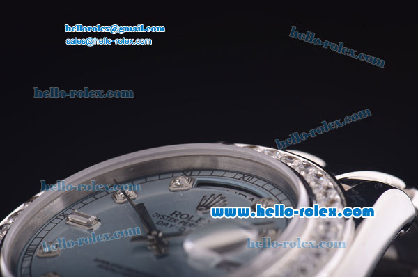 Rolex Day-Date Oyster Perpetual Chronometer Automatic with Light Blue Dial and Diamond Bezel-Diamond Marking-Small Calendar - Click Image to Close