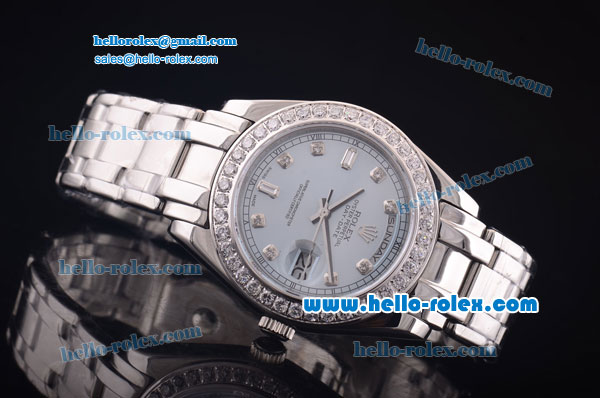 Rolex Day-Date Oyster Perpetual Chronometer Automatic with Light Blue Dial and Diamond Bezel-Diamond Marking-Small Calendar - Click Image to Close