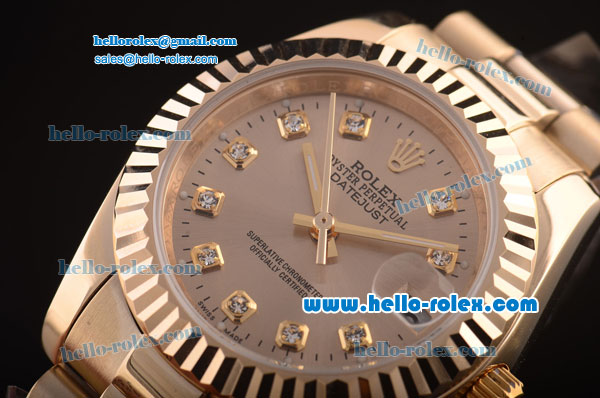Rolex Datejust Automatic Full Steel with Gold Bezel and Silver Dial-Diamond Markers - Click Image to Close
