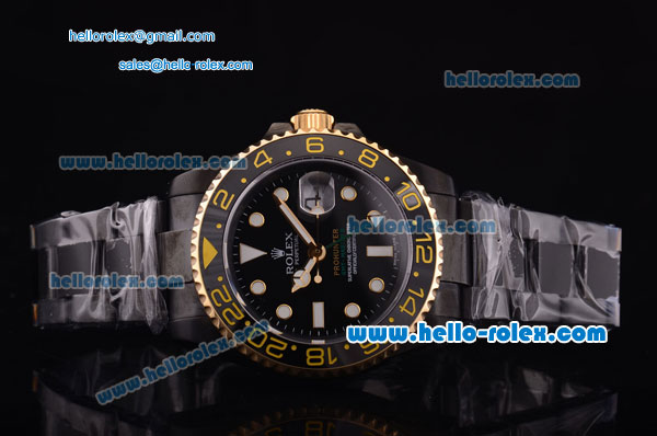 Rolex GMT Master II Swiss ETA 2836 Automatic Full PVD with Gold Bezel and Black Dial - Click Image to Close