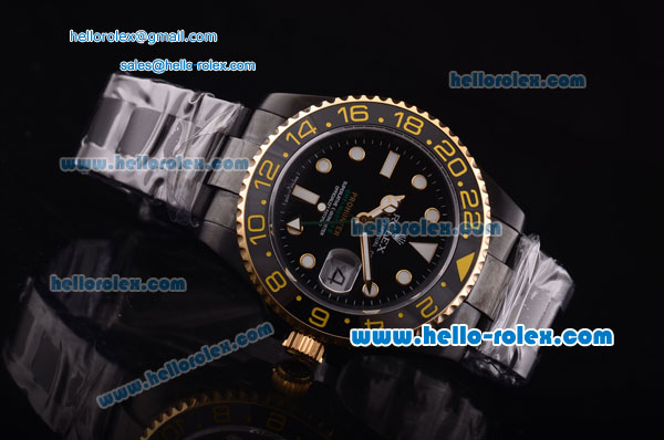 Rolex GMT Master II Swiss ETA 2836 Automatic Full PVD with Gold Bezel and Black Dial - Click Image to Close