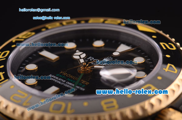 Rolex GMT Master II Swiss 3186 Automatic Full PVD with Gold Bezel and Black Dial - Click Image to Close