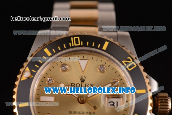 Rolex Submariner Swiss ETA 2836 Automatic Yellow Gold Case with Yellow Gold Dial and Dot Markers - Click Image to Close