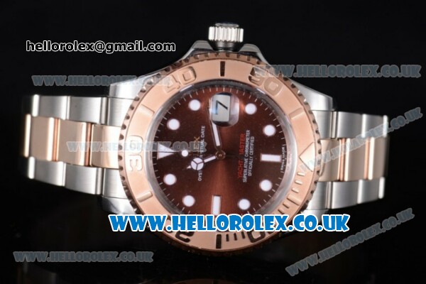 Rolex Yacht-Master 40 Swiss ETA 2836 Automatic Two Tone Case/Bracelet with Brown Dial and Dot Markers (BP) - Click Image to Close