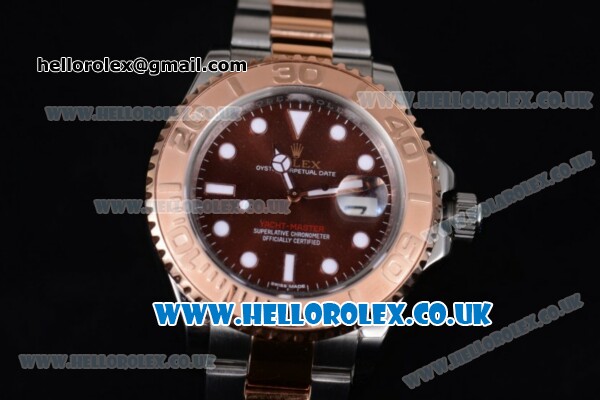 Rolex Yacht-Master 40 Swiss ETA 2836 Automatic Two Tone Case/Bracelet with Brown Dial and Dot Markers (BP) - Click Image to Close