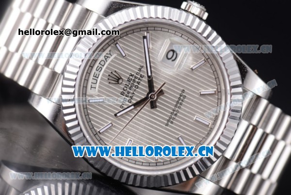 Rolex Day-Date II Swiss ETA 2836 Automatic Stainless Steel Case/Bracelet with Silver Dial and Stick Markers (BP) - Click Image to Close