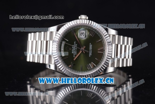 Rolex Day-Date II Swiss ETA 2836 Automatic Stainless Steel Case/Bracelet with Green Dial and Roman Numeral Markers (BP) - Click Image to Close