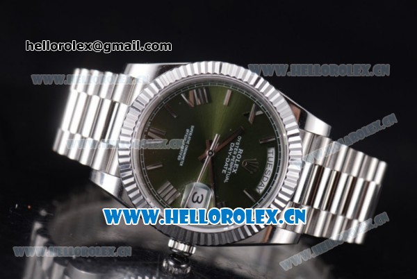 Rolex Day-Date II Swiss ETA 2836 Automatic Stainless Steel Case/Bracelet with Green Dial and Roman Numeral Markers (BP) - Click Image to Close