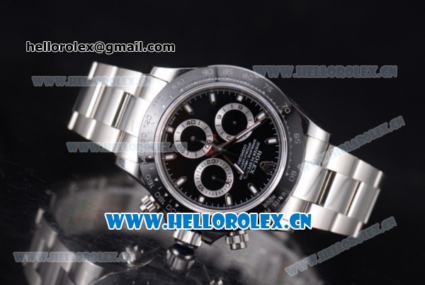 Rolex Daytona Clone Rolex 4130 Automatic Stainless Steel Case/Bracelet with Black Dial and Stick Markers (EF) - Click Image to Close