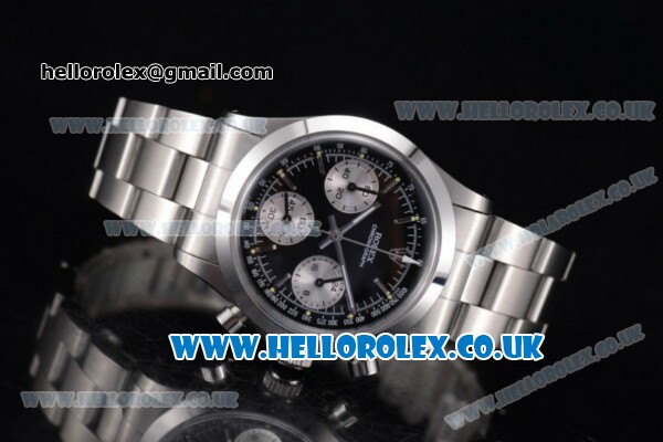Rolex Pre-Daytona Chronograph Miyota OS20 Quartz Stainless Steel Case/Bracelet with Black Dial Stick Markers and White Subdial - Click Image to Close
