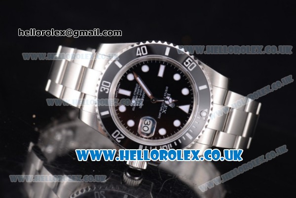 Rolex Submariner Swiss ETA 2836 Automatic Stainless Steel Case/Bracelet with Black Dial and Dot Markers (BP) - Click Image to Close