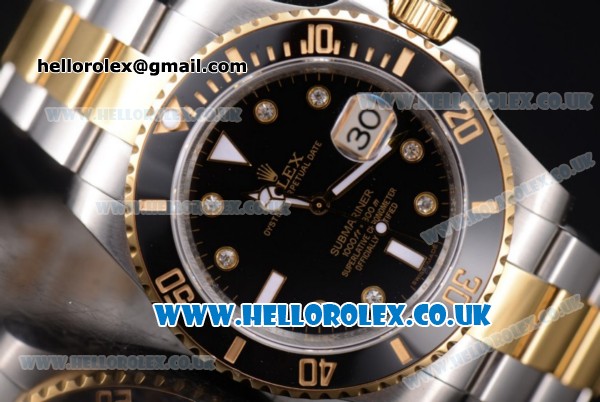 Rolex Submariner Swiss ETA 2836 Automatic Two Tone Case/Bracelet with Black Dial (BP) - Click Image to Close