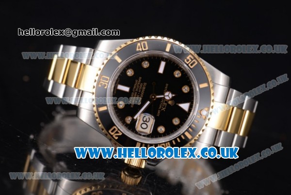 Rolex Submariner Swiss ETA 2836 Automatic Two Tone Case/Bracelet with Black Dial (BP) - Click Image to Close