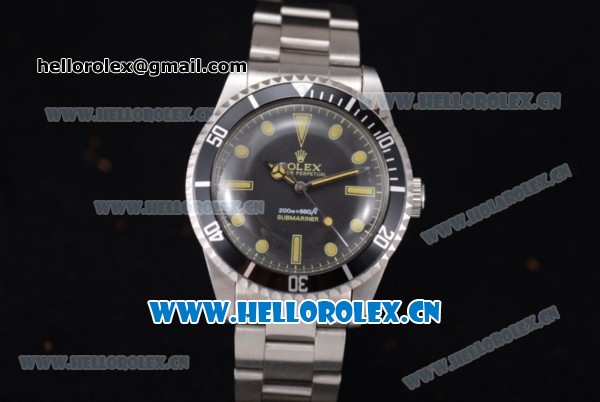 Rolex Submariner Vintage 1950's Asia 2813 Automatic Stainless Steel Case/Bracelet with Black Dial and Dot Markers - Click Image to Close