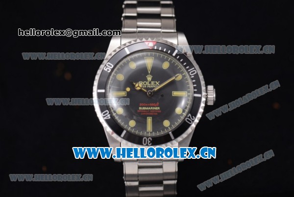 Rolex Submariner Vintage 1950's Asia 2813 Automatic Stainless Steel Case/Bracelet with Black Dial and Yellow Markers - Click Image to Close