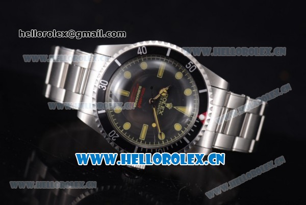 Rolex Submariner Vintage 1950's Asia 2813 Automatic Stainless Steel Case/Bracelet with Black Dial and Yellow Markers - Click Image to Close