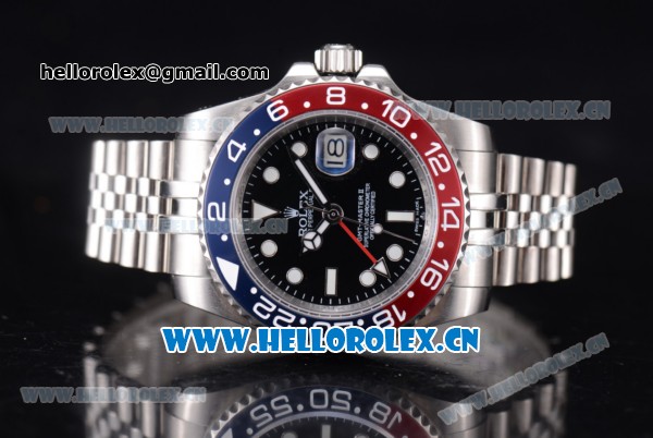 Rolex GMT-Master II Vintage Swiss ETA 2836 Automatic Stainless Steel Case/Bracelet with PVD Bezel and Black Dial - Click Image to Close