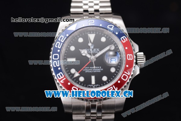 Rolex GMT-Master II Vintage Swiss ETA 2836 Automatic Stainless Steel Case/Bracelet with PVD Bezel and Black Dial - Click Image to Close