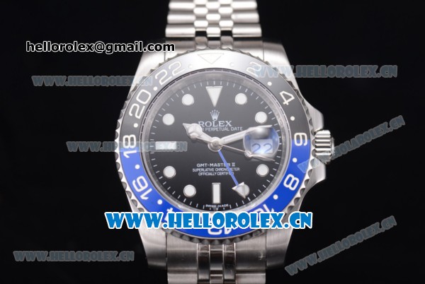 Rolex GMT-Master II Vintage Swiss ETA 2836 Automatic Stainless Steel Case/Bracelet with White Markers and Black Dial - Click Image to Close