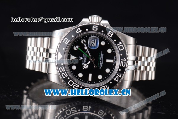 Rolex GMT-Master II Swiss ETA 2836 Automatic Stainless Steel Case/Bracelet with Black Dial and Dot Markers - Click Image to Close